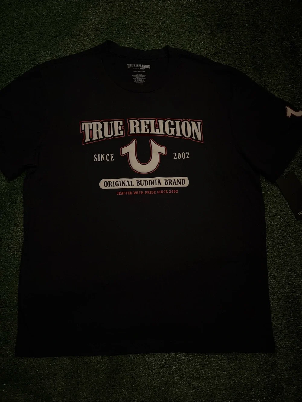 True Religion Black Tee with White and Red Logo